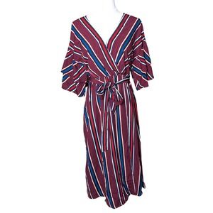 Flying Tomato Red and White‎ Striped Wrap Style Dress Boho Preppy Fall Sz S